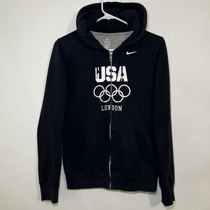 Nike USA Olympic Team Full Zip Hoodie Womens Size Small Navy Blue London EUC